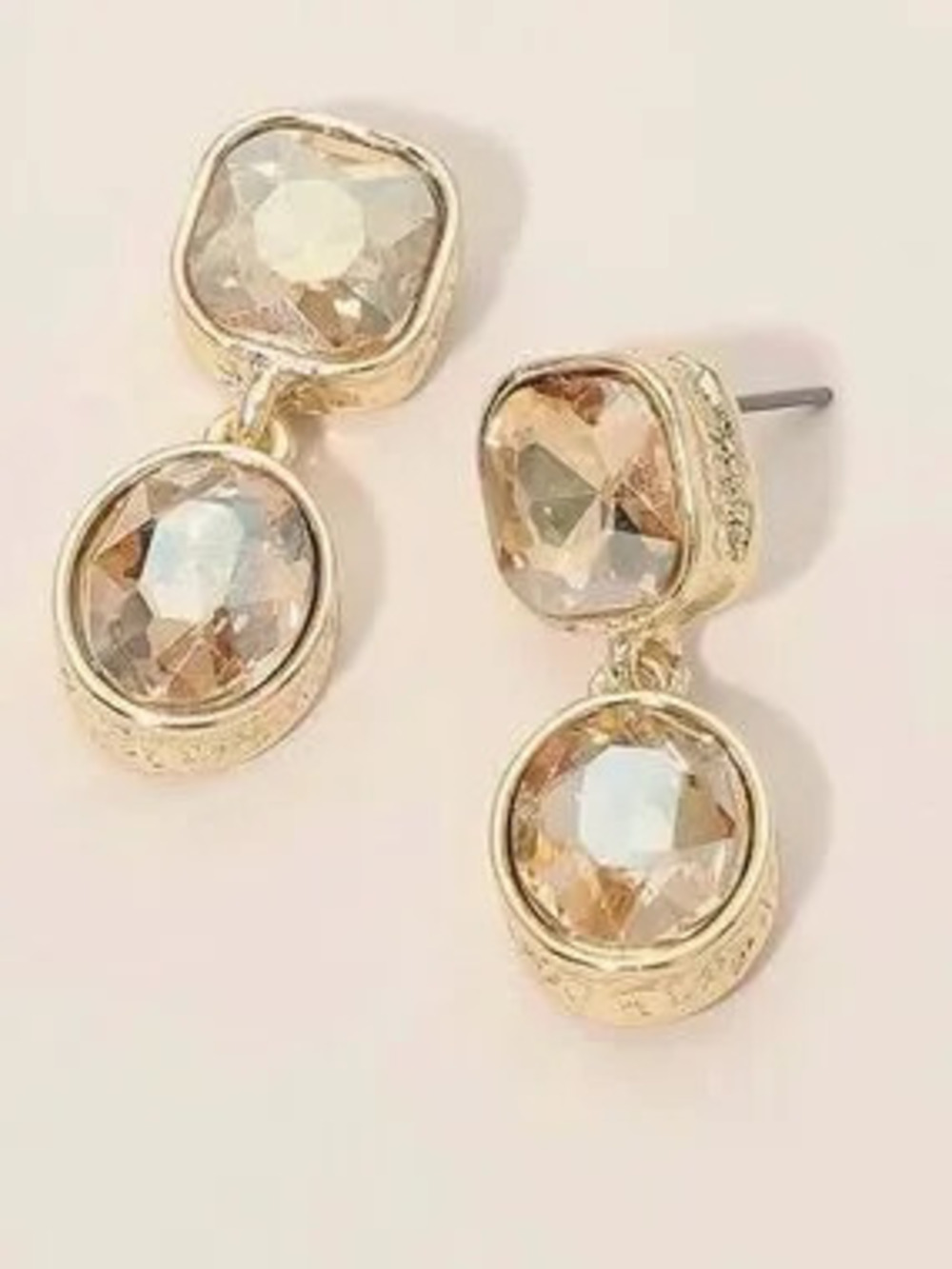 Elegant Gold / Topaz Square Oval Drop Earrings (5597)